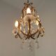 French Vintage Goldtone Metal & Crystal 3 Light Cage Chandelier 5502