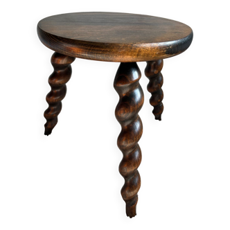 Tabouret tripode pieds torsadés