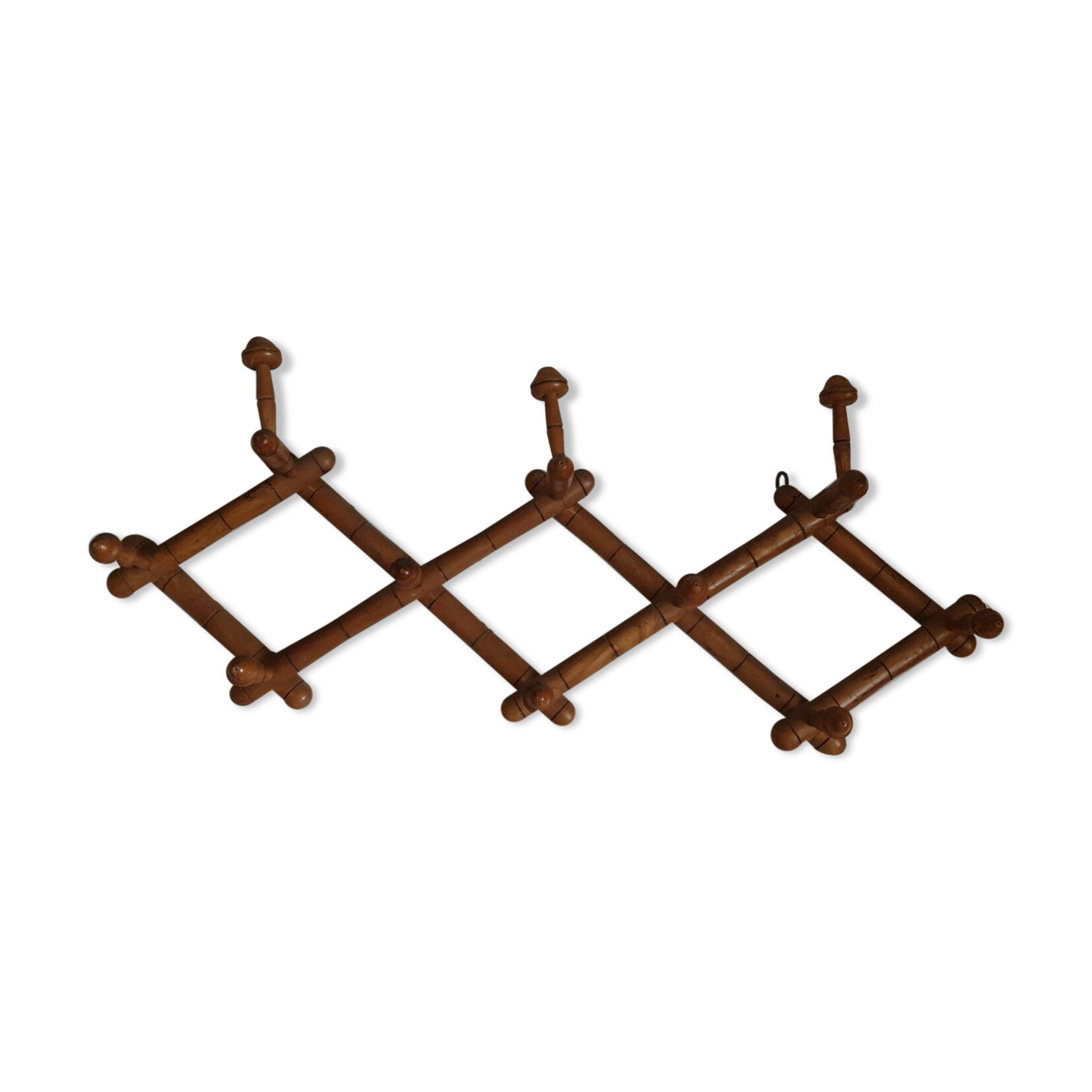 Vintage wooden coat rack imitation bamboo accordion 10 patères