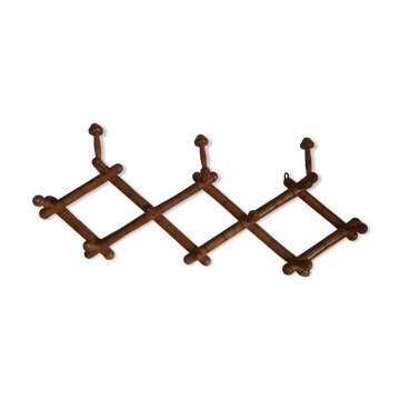 Porte-manteaux vintage en bois imitation bambou accordéon 10 patères