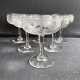 6 ½ crystal guilloché champagne glasses – Art nouveau