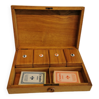 Old L'hombre game in a beautiful wooden box. With decoration in Enamel