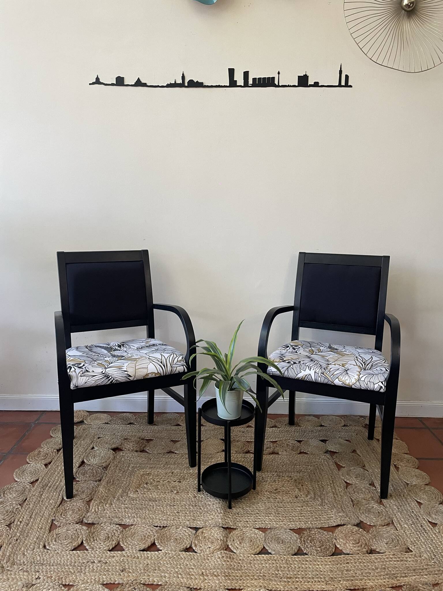 Black wooden armchair with golden leaves