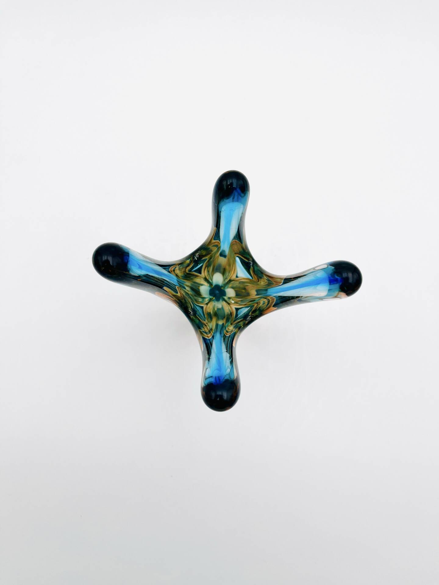 Murano Sommerso Blue Turquoise & Amber Vase Sculpture with 4 Branches 19.5cm