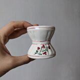 Coquetier diabolo old sarreguemines earthenware decorated with flowers painted by hand