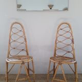Pair of bamboo chairs and rattan years 70