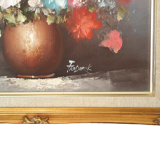 Tableau bouquet de fleurs tons pastels signé Frederick