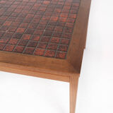 Table basse en teck avec carreaux rouges de design danois, années 1960