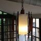 Suspension Mid-Century design italien, opalin-bois, années 50-60