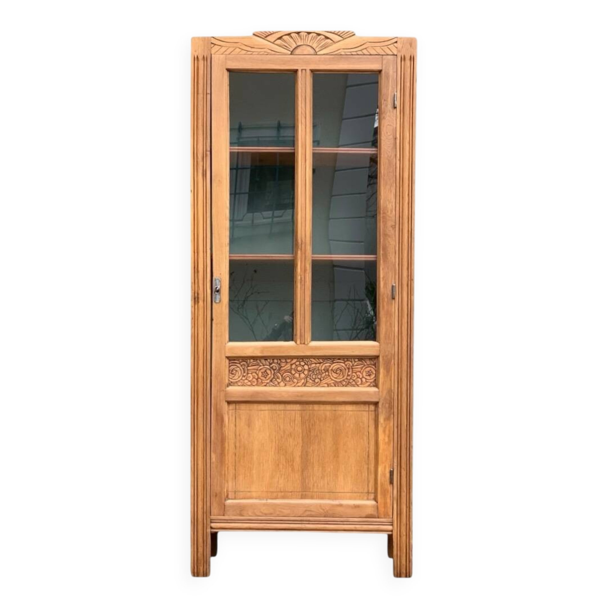 Parisian glass cabinet art deco raw wood