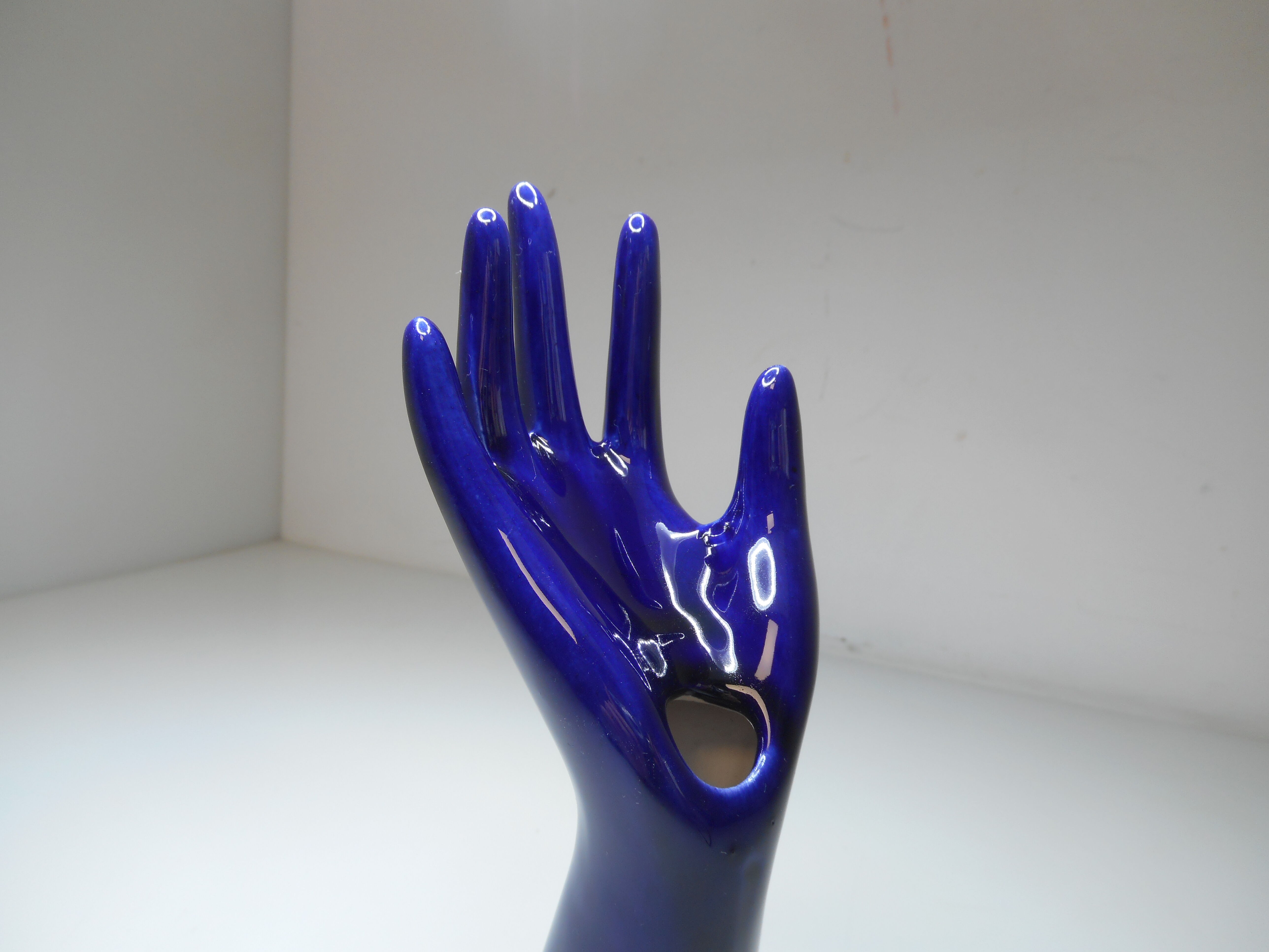Vintage blue ceramic hand