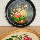 Black metal round top and vintage hand-painted flowers