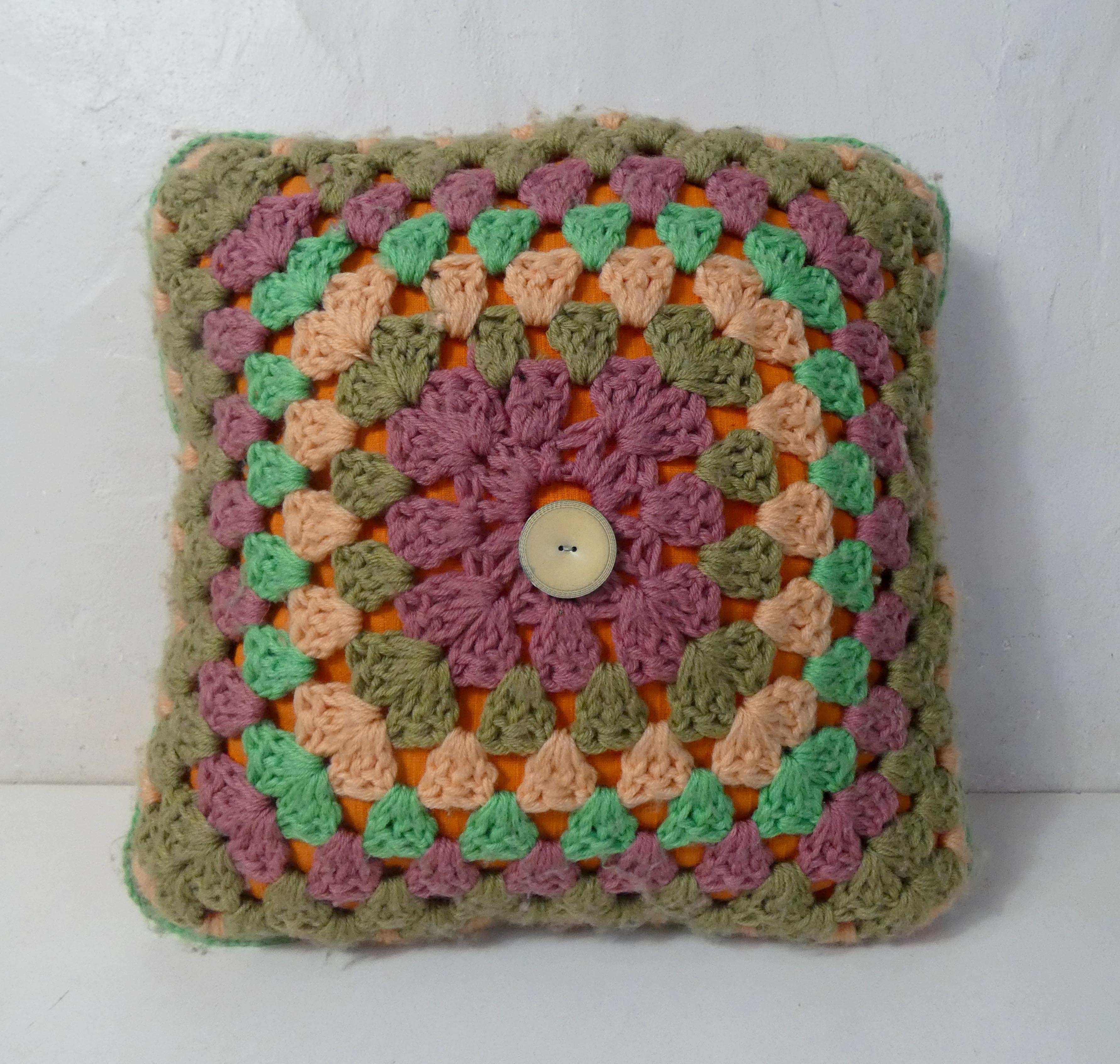 3 vintage crochet cushions