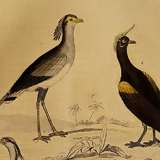 Original ornithological plate " Secretary - Kamichi - &c... Buffon (1837)