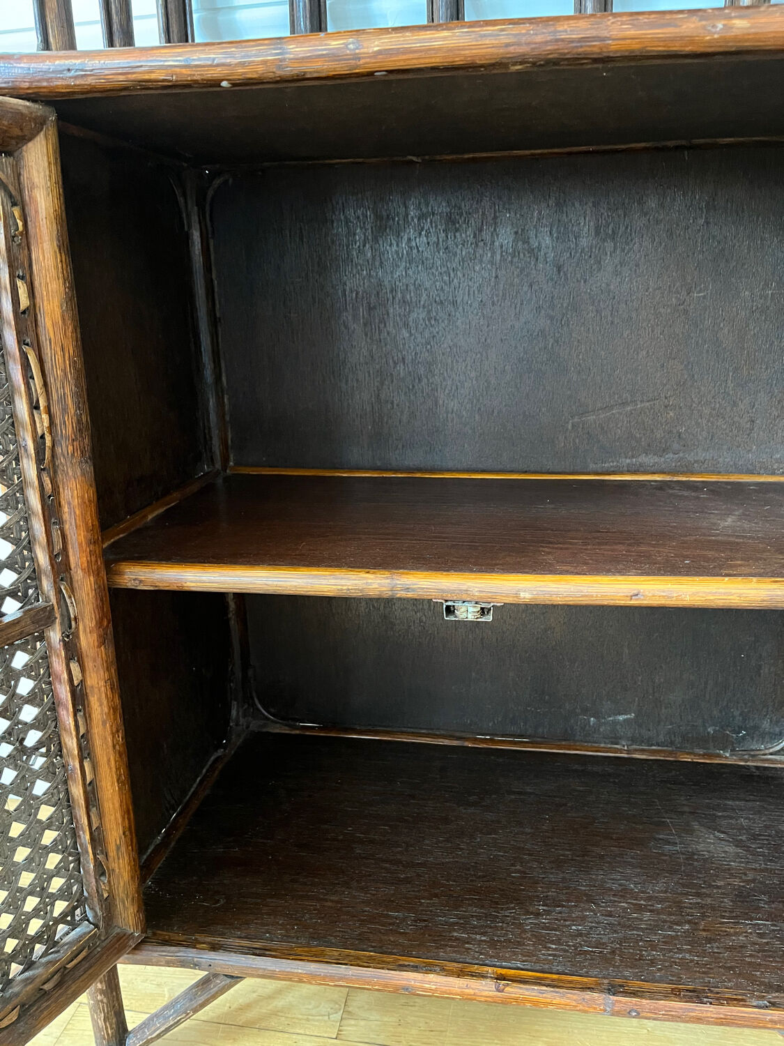 Vintage rattan and caning shelf bookcase
