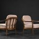 Pair of Mid-Century German Elegant Cherry Wood and Dusty Pink Fabric Armchairs
