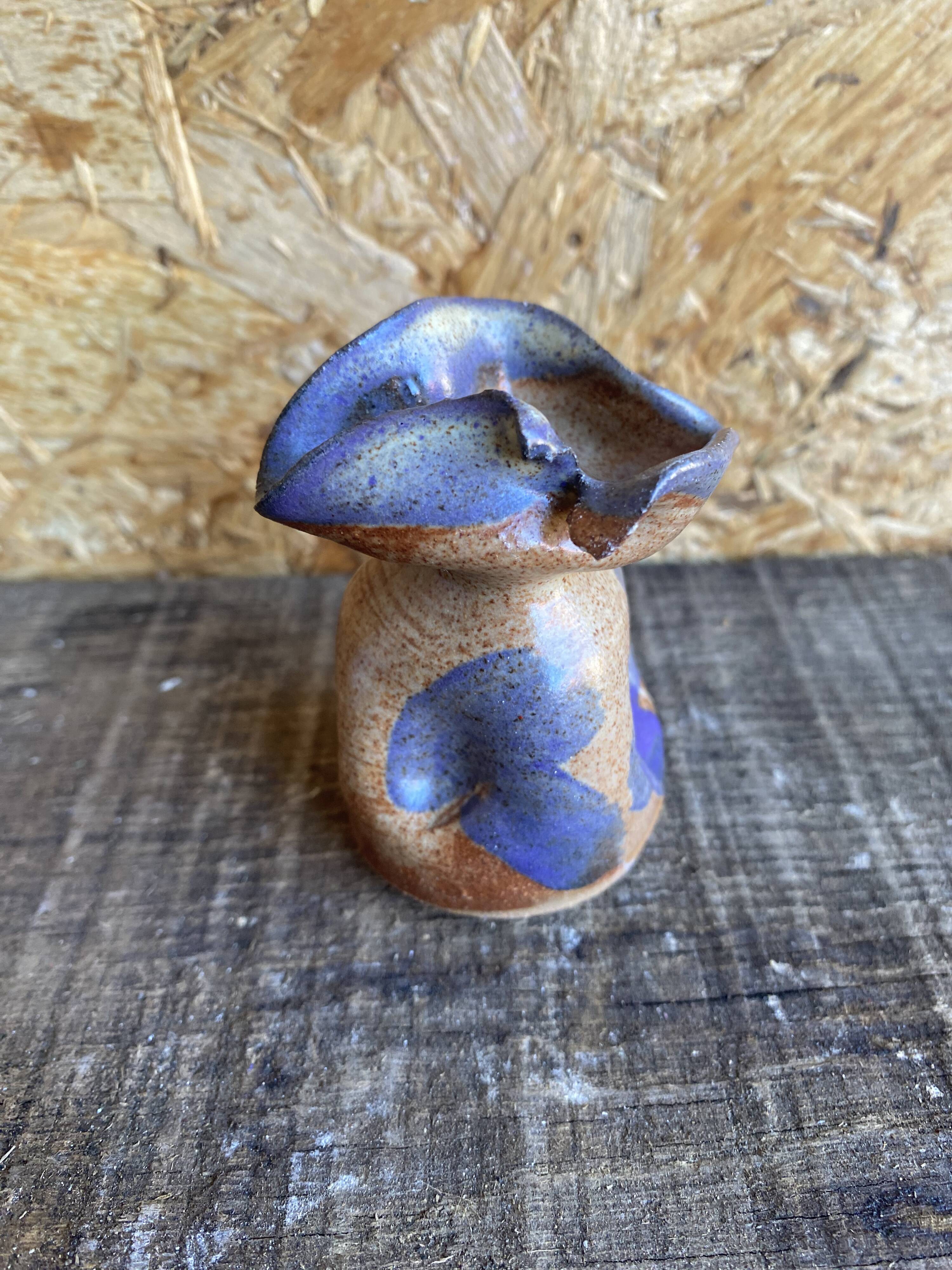 Vintage Polychrome Glazed Stoneware Soliflore Vase with Corolle Neck #D96