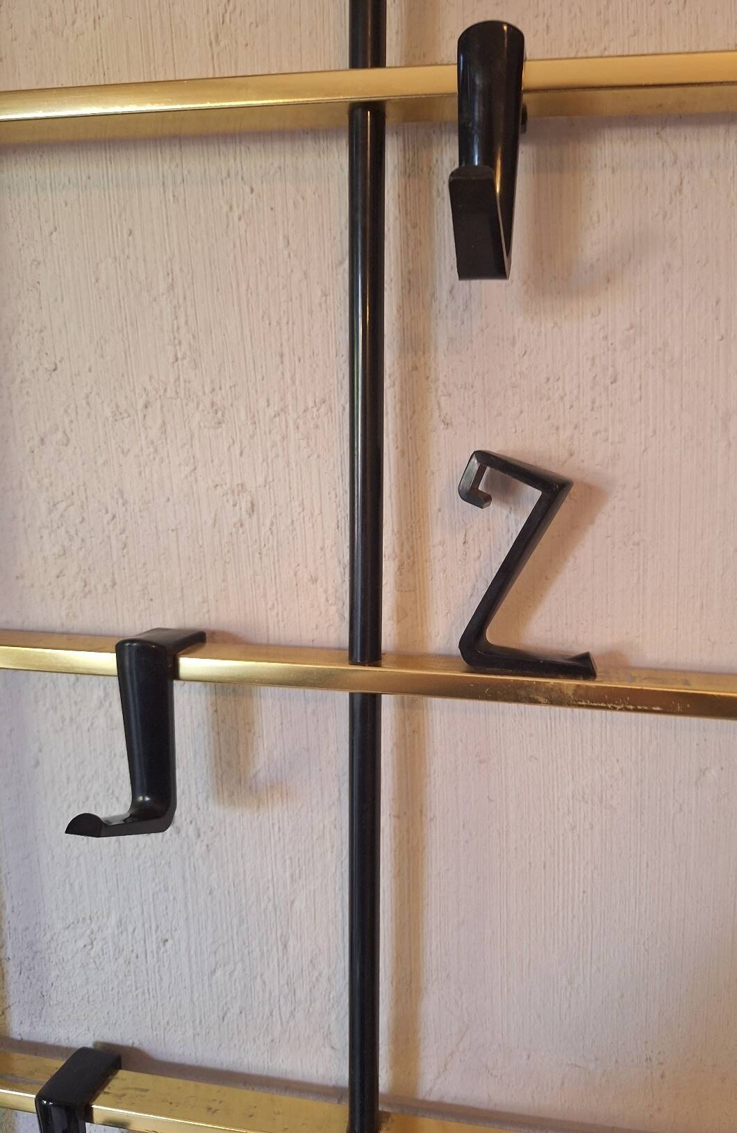 Wall-mounred brass and metal coat and hat rack, 1960s