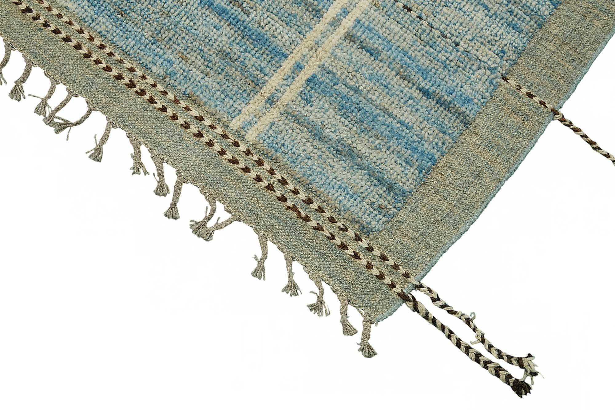 Hand-Knotted Turkish Contemporary 212 cm x 311 cm Blue Wool Carpet