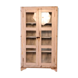 Old display case in Burmese teak with a white-ecru patina