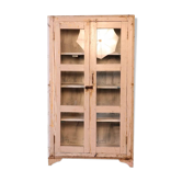 Antique display cabinet in bleached cream teak from Burma.