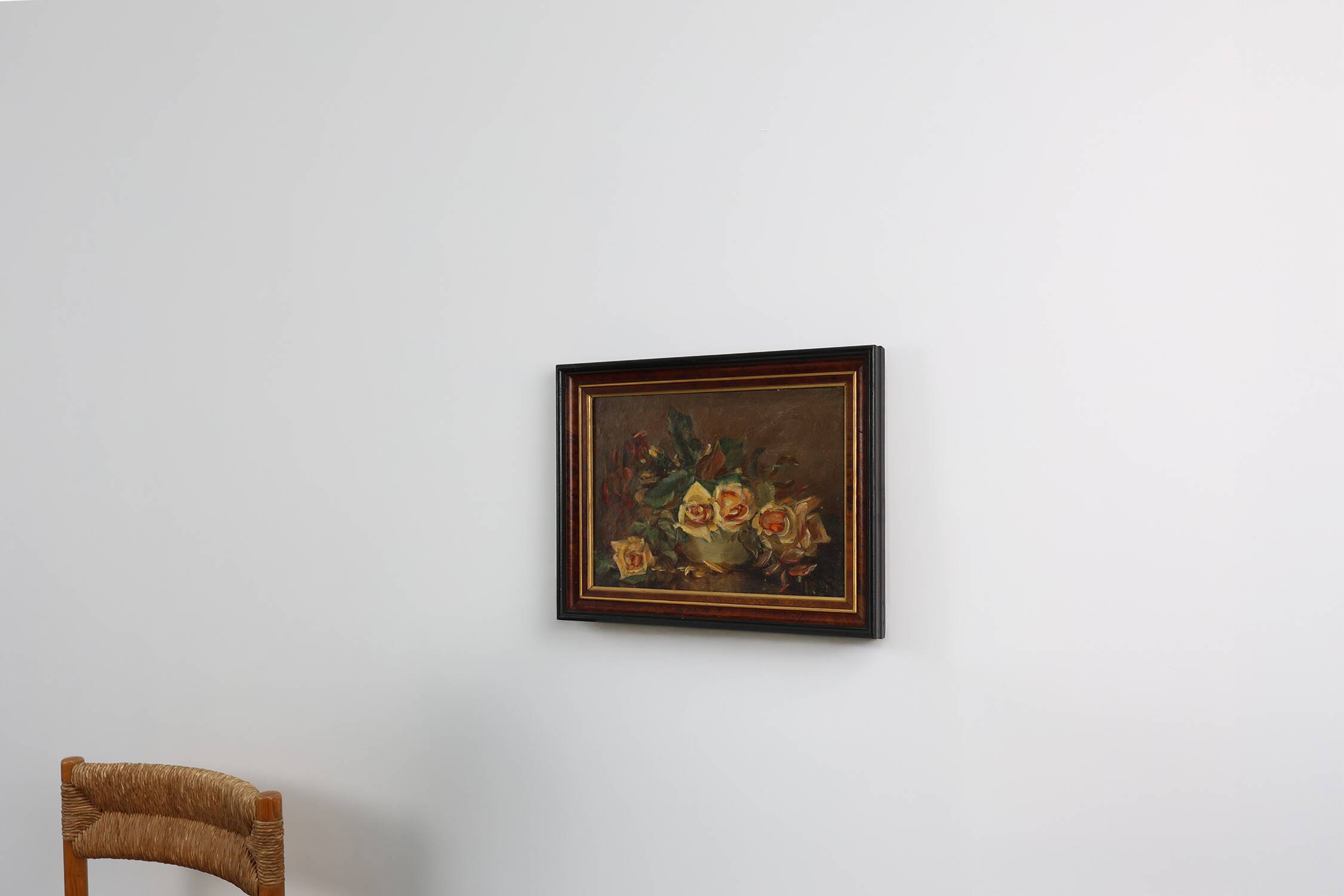 Vintage still life painting of a vase with flowers, France ca. 1940