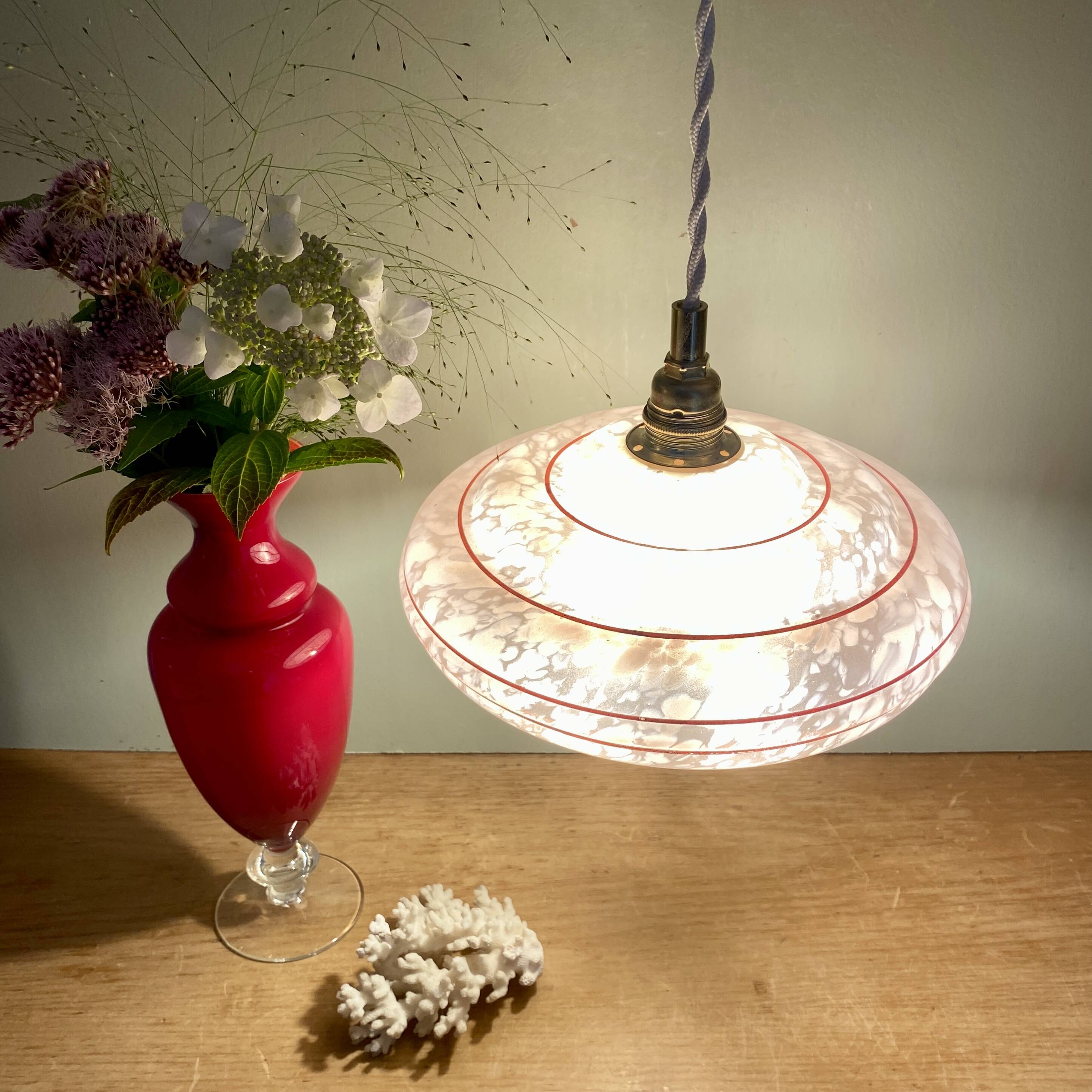 Vintage pink clichy glass lampshade pendant light