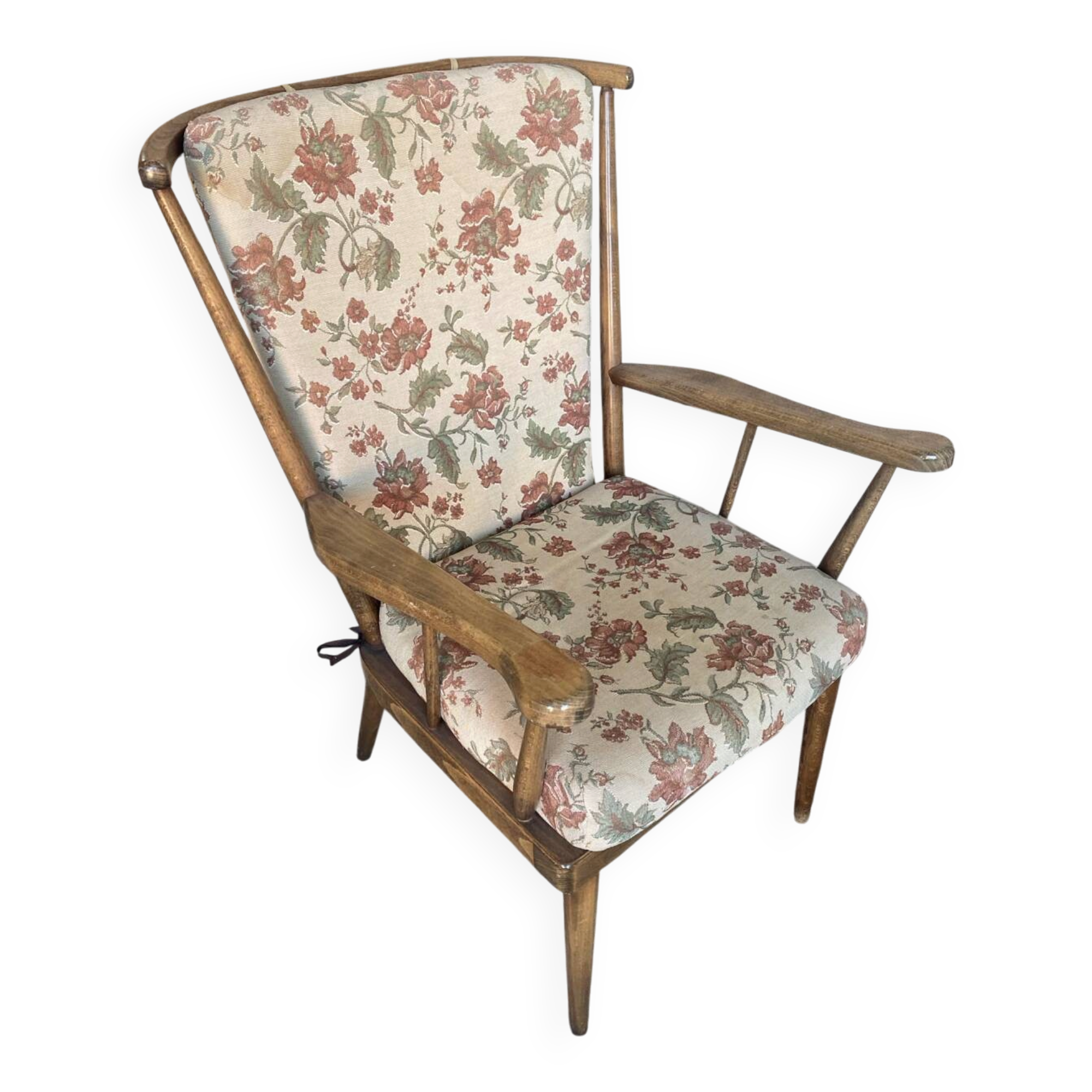 Antique BAUMANN Fan Chair Wood + Vintage Cushions #D877