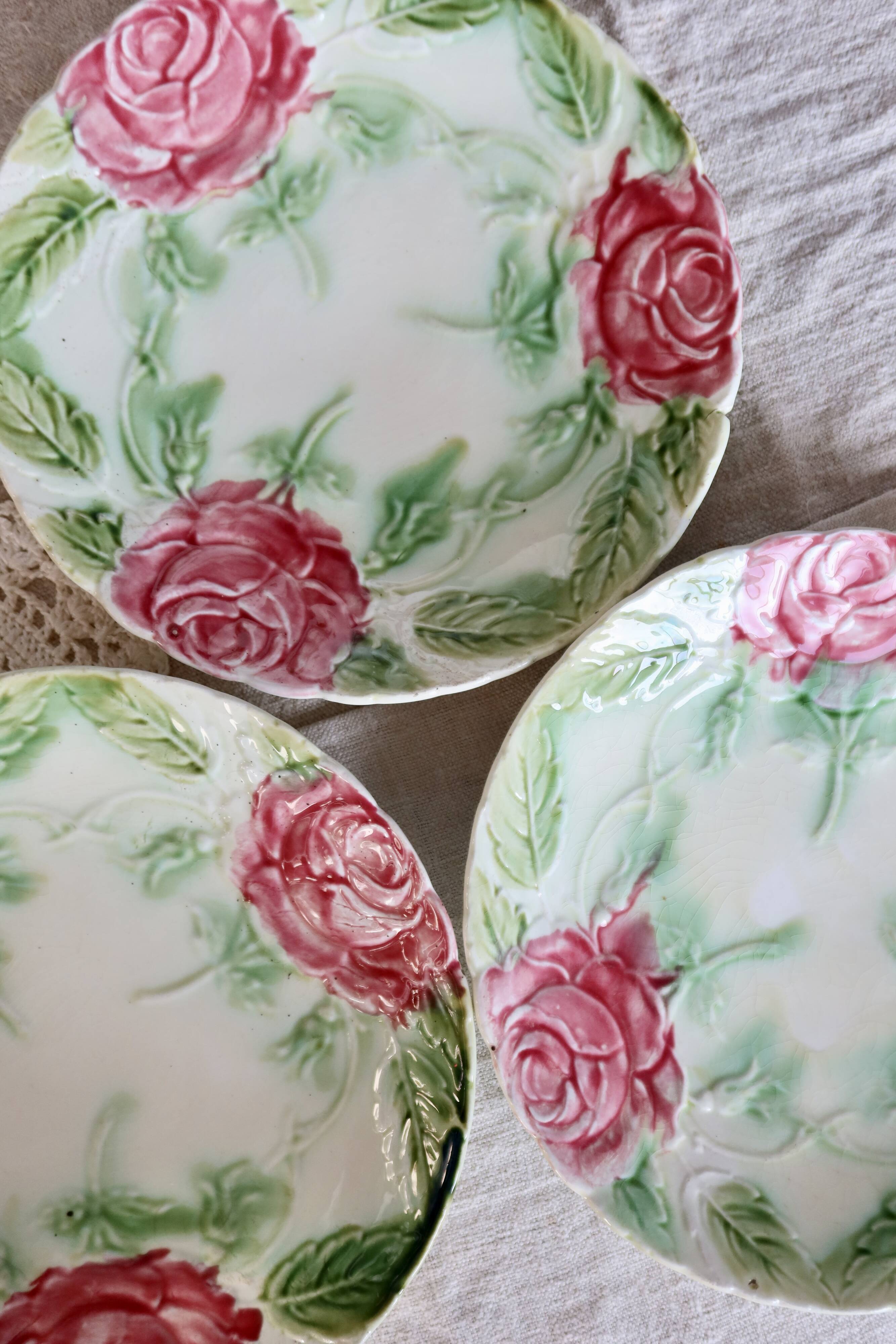 Vintage dessert plate with pink flowers