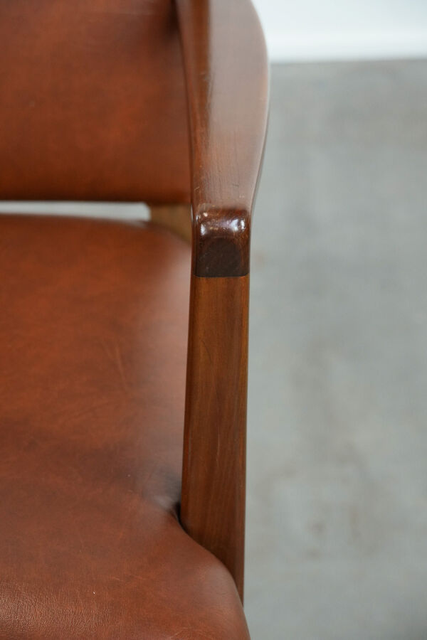 Bureau/chaise d'appoint vintage scandinave en bois et cuir de vache des années 60/70