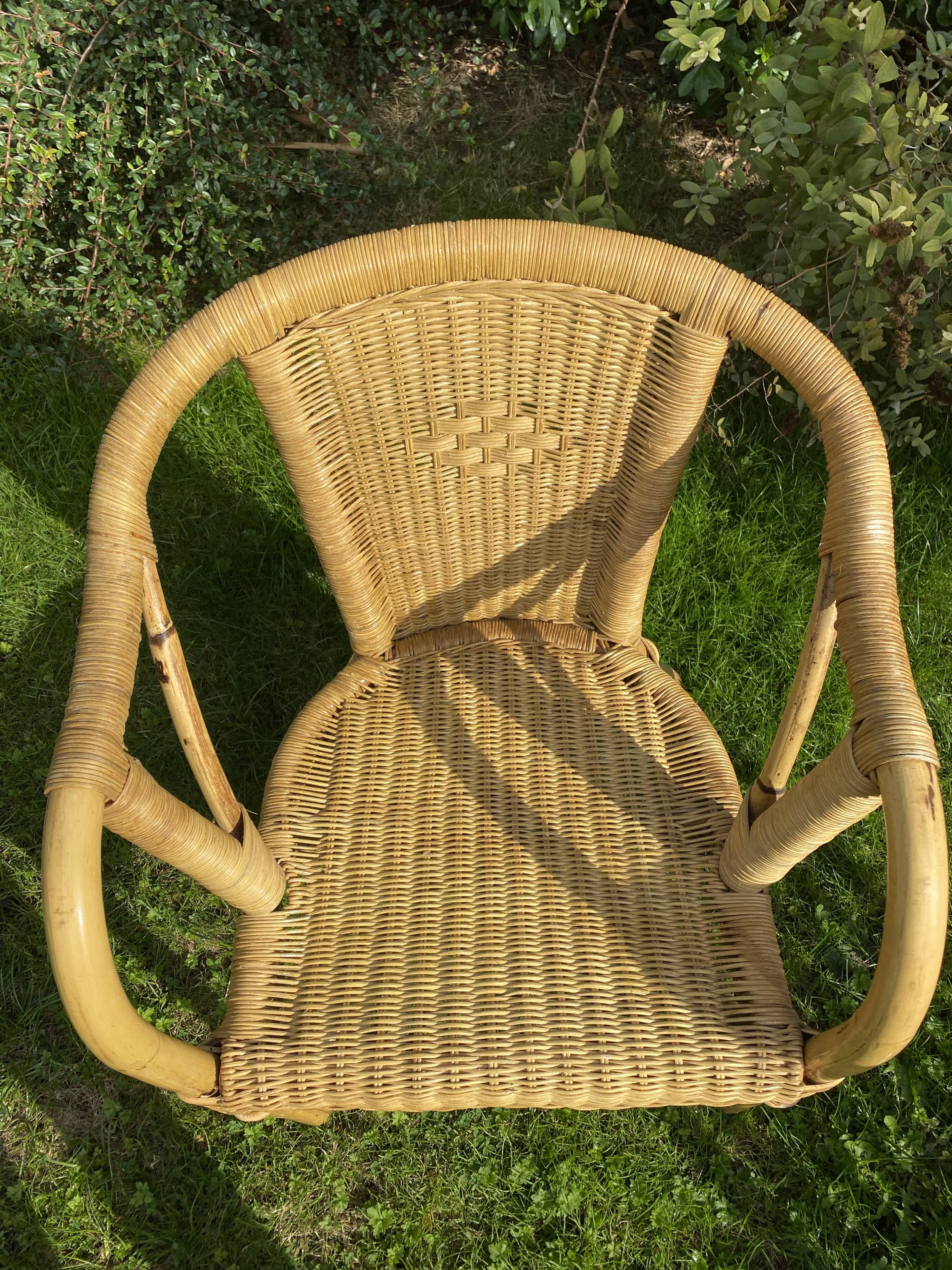 Vintage rattan and wicker armchair