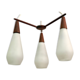 Swedish midcentury opal and teak ceiling lamp