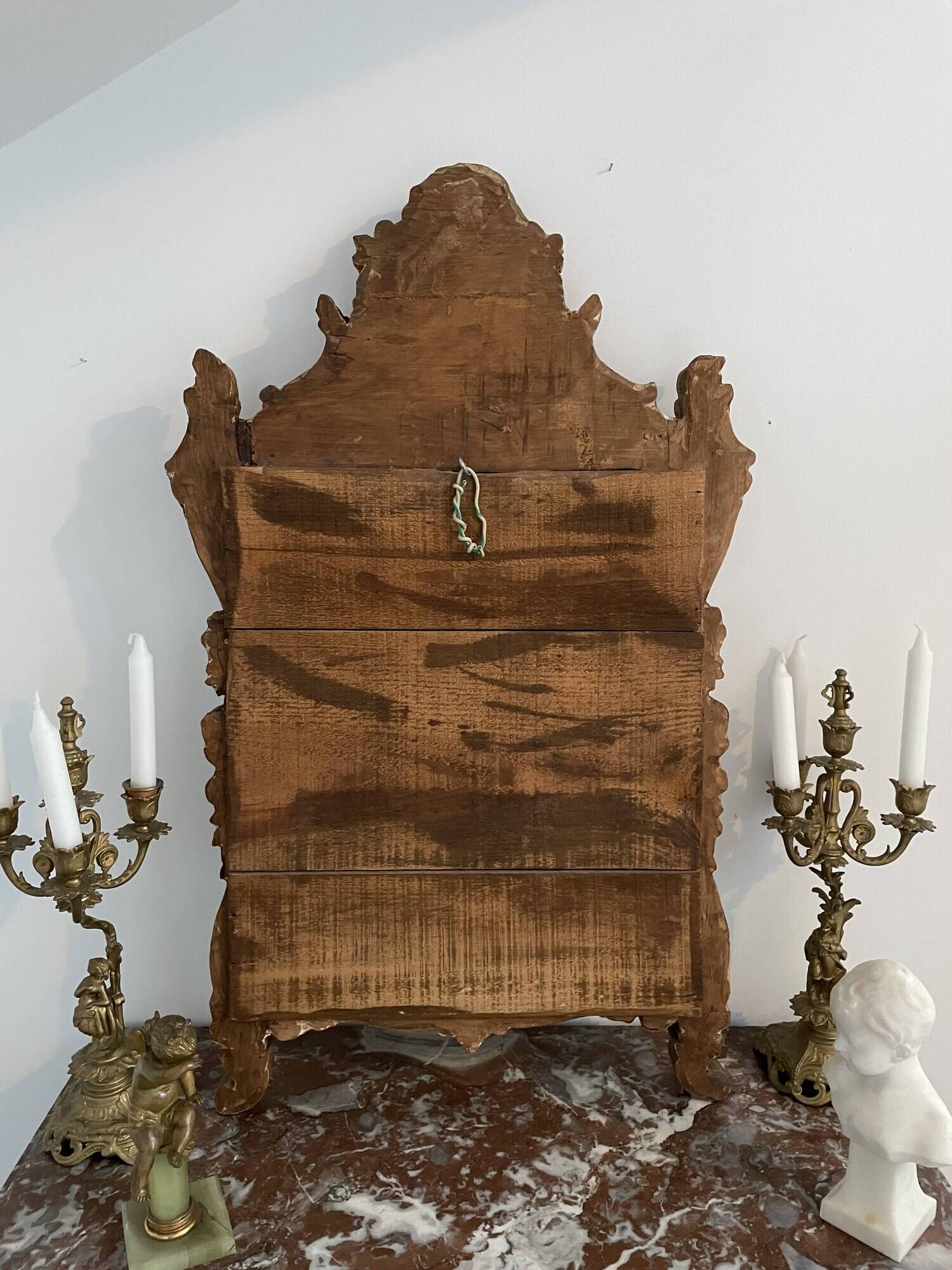 Antique mirror in stuccoed and gilded wood - rocaille style - France 50x86cm