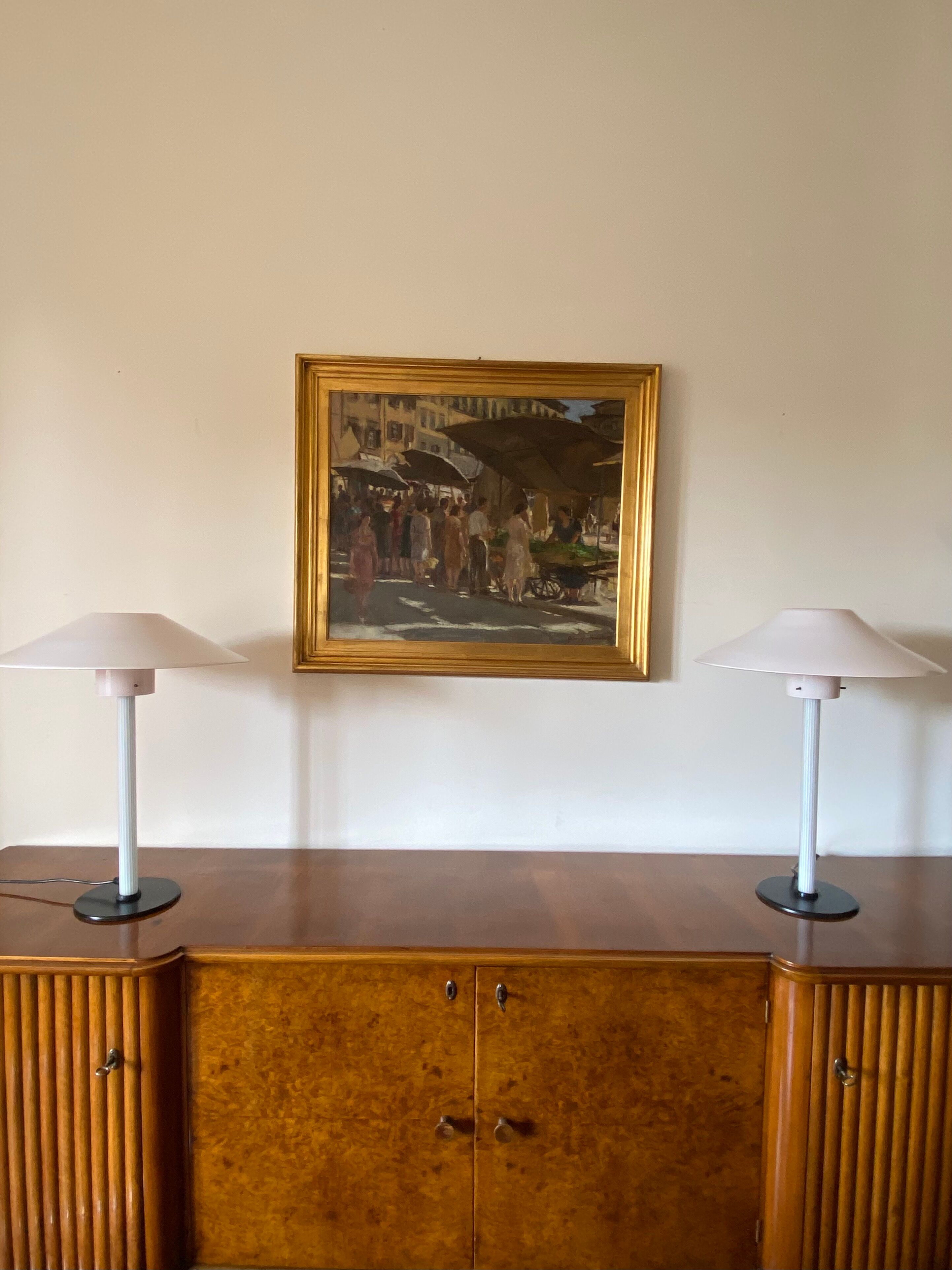 Cini Boeri, 2 Pink glass "Chiara" Table Lamp, Venini Murano, Italy, 1984