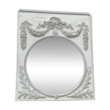 Louis XVI style fireplace mirror, carved wood trumeau with white and grey highlights, 18th century