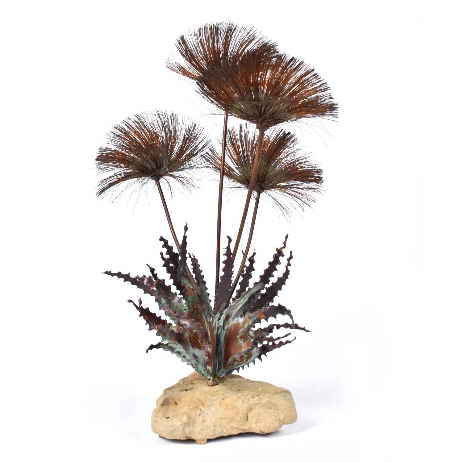 John Steck Desert Rose Metal and Stone Vintage Brutalist Sculpture