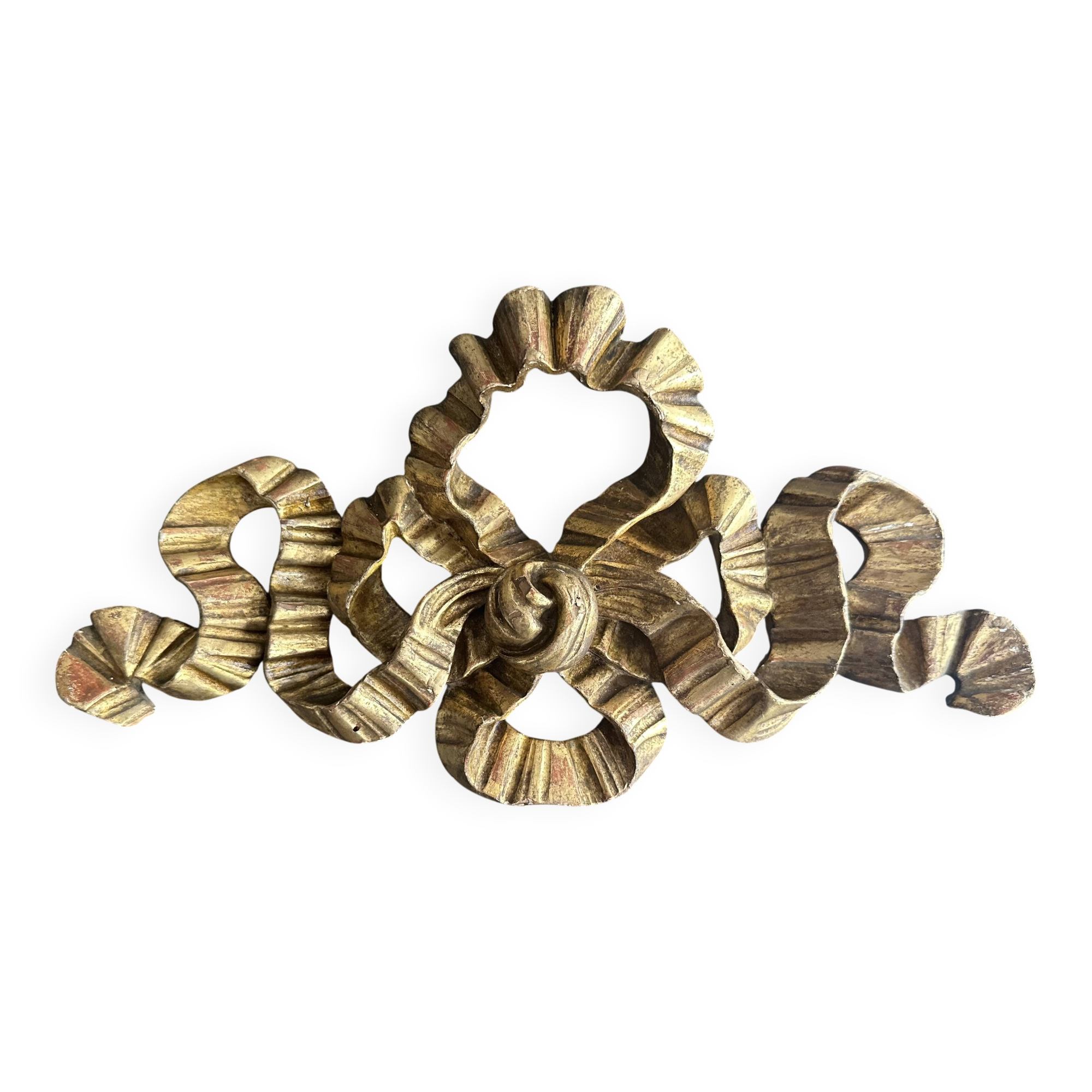Ancient carved wooden fronton, Louis XVI bow, 19th century.