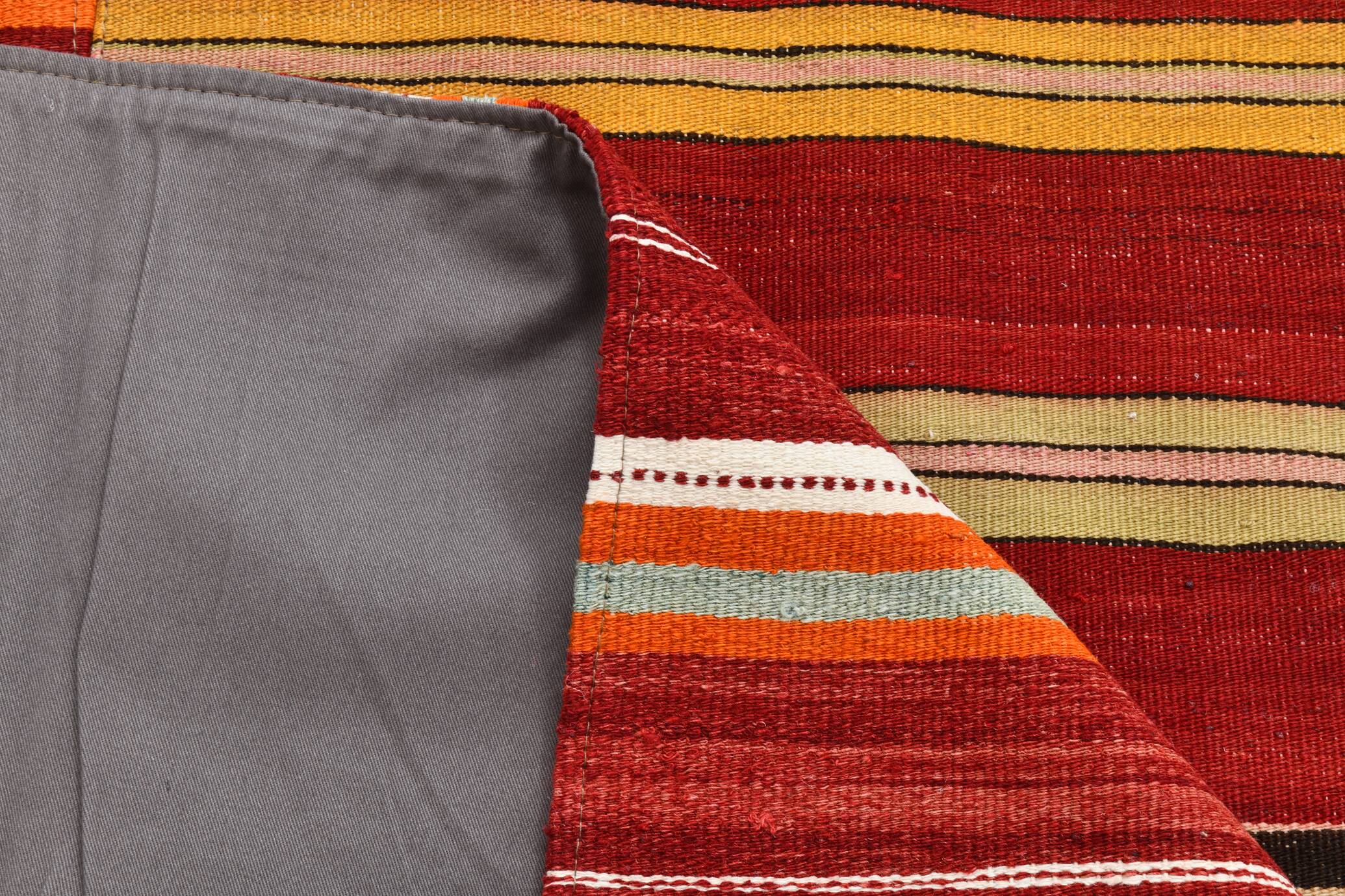 Red & Green Striped Pattern Turkish Kilim Rug, 270x383Cm