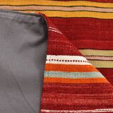 Red & Green Striped Pattern Turkish Kilim Rug, 270x383Cm