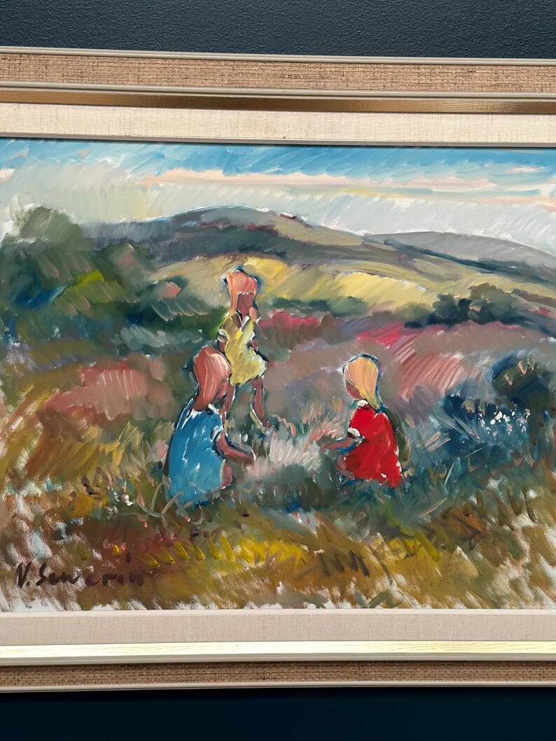 Original Swedish Oil on Canvas - "Children Playing" by Nils Sewerin (1920-1985) - Signed - Vintage and Framed - 77 × 66 cm (30.3" × 26")
