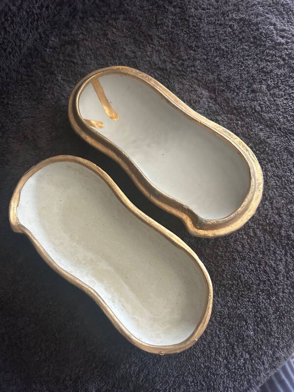 Boîte céramique cacahuète vintage années 1960-70