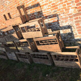 Old box with 10 wooden bottles -bc