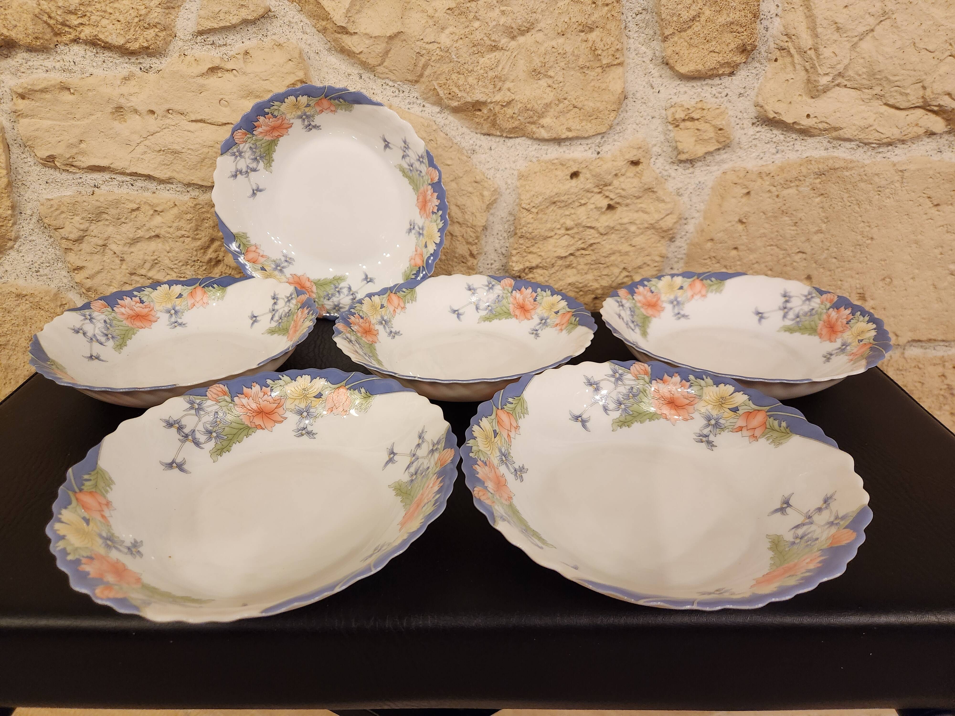 Set of 6 floral deep plates by Arcopal – 1970s/80s – Ø18 cm