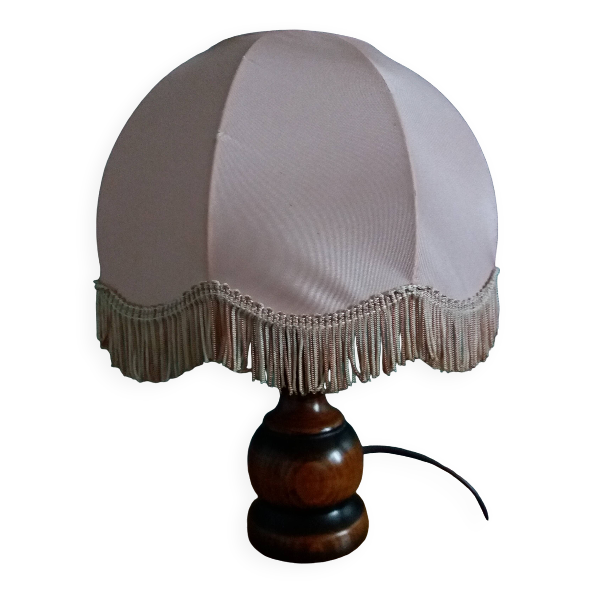 Lampe de chevet bois tourné abat jour tissu