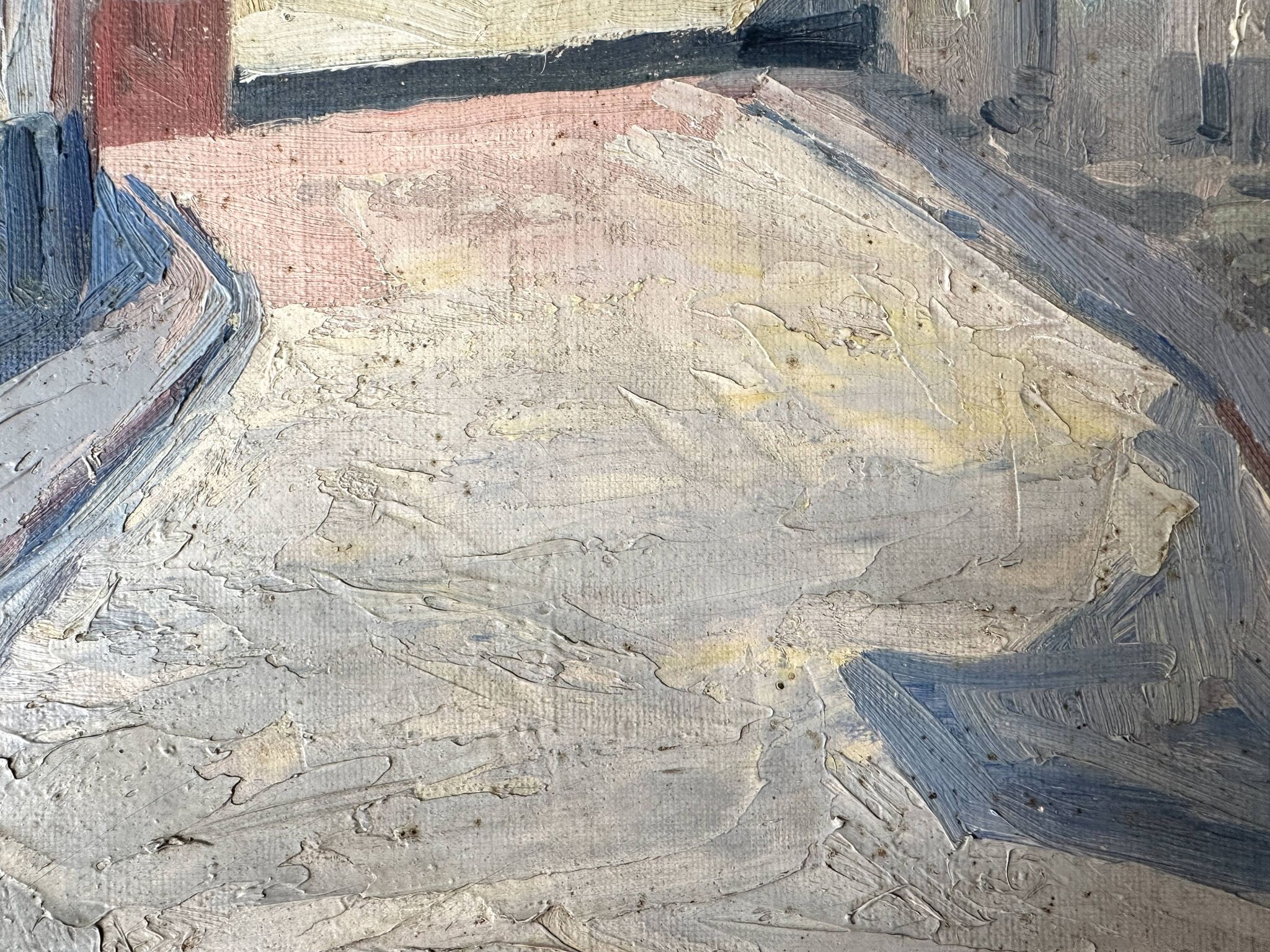 Oil on canvas of a French village "Bavay" 1928, landscape signed and framed.