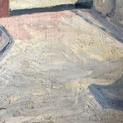 Oil on canvas of a French village "Bavay" 1928, landscape signed and framed.