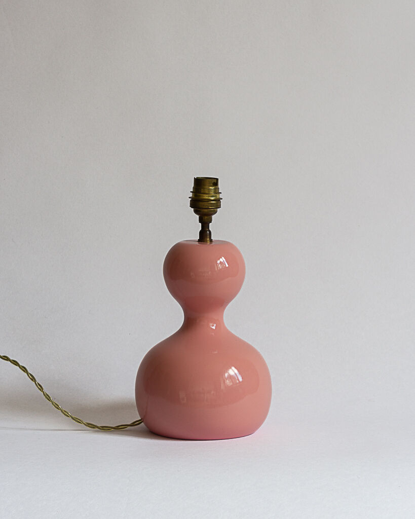 Pink lacquered turned wooden lamp base 70s