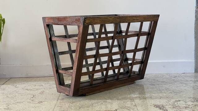 Vintage woven oak magazine rack