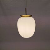 Old hanging lamp in milky white opal glass and brass top/suspension. Danish design 1930s