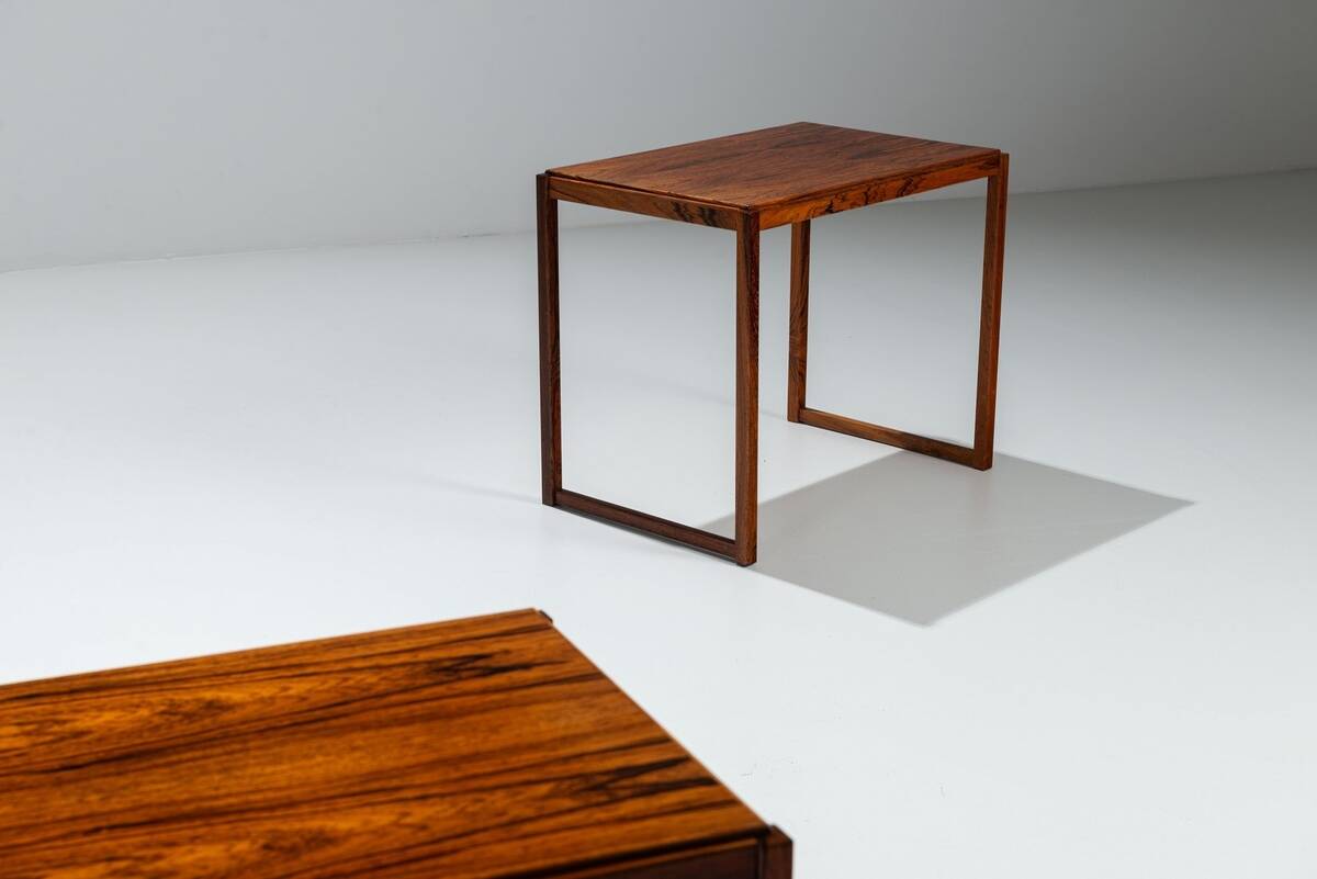 Sled legged pair of rosewood side tables mid-century Denmark 1960